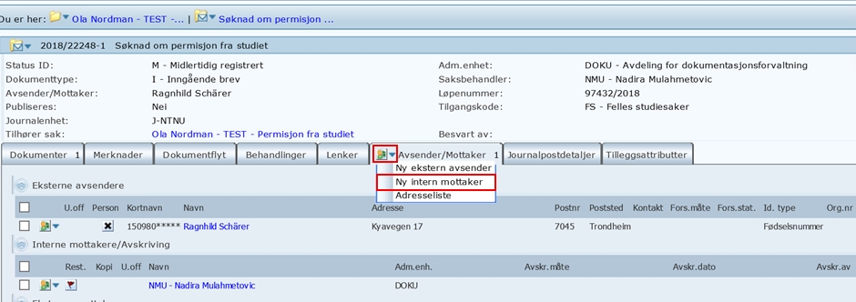 EPhorte - Interne Kopimottakere - Kunnskapsbasen - NTNU