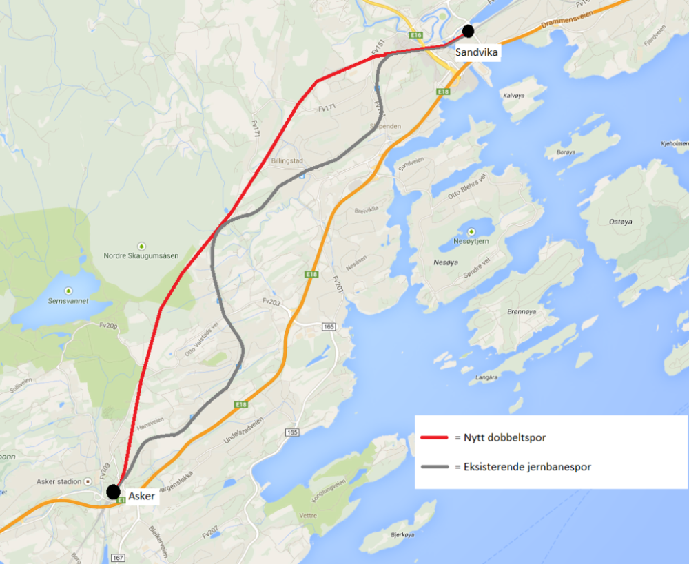 Kart over Asker-Sandvika.