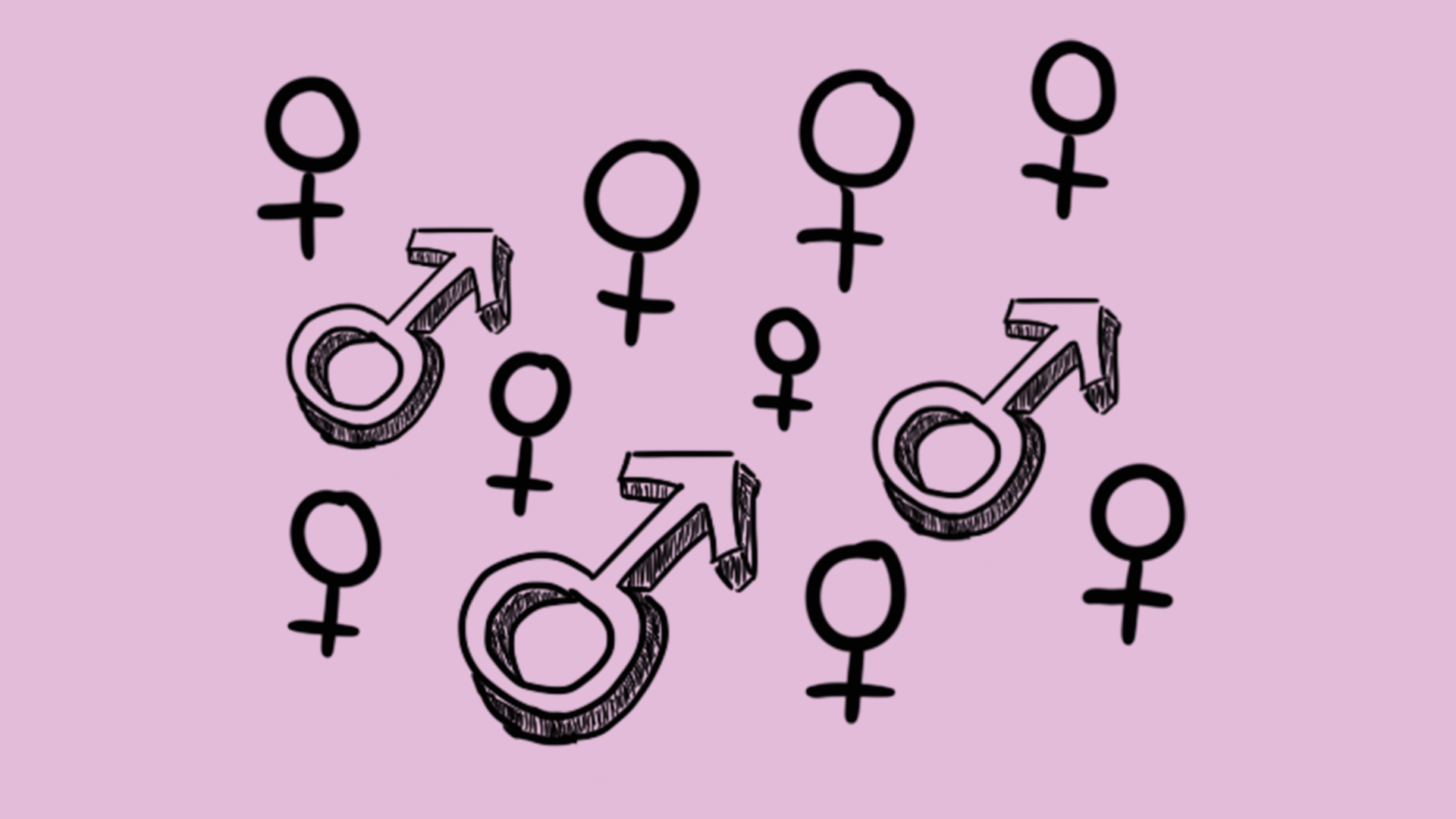 Illustrasjon av mange symboler for kvinne og menn. Det er få symboler av menn. PNG