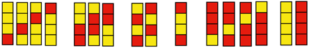 Røde og gule klosser satt opp i mønster. PNG