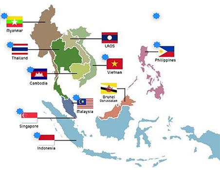 Kart og flagg. Illustrasjon: ASEAN.