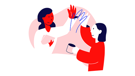 Tegning av to personer som klapper hverandre i hendene