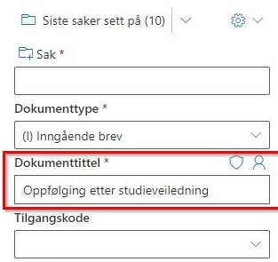 Skrive dokumenttittel i arkiveringspanelet i Outlook