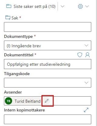 Redigere avsender i arkiveringspanelet i Outlook