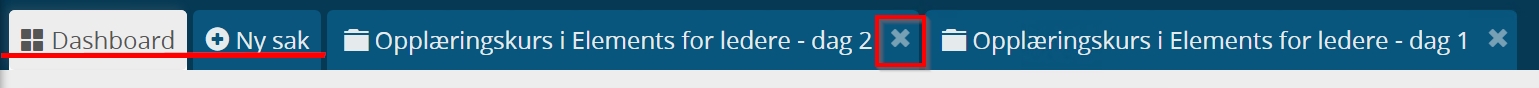 Faner øverst på dashbordet i Elements