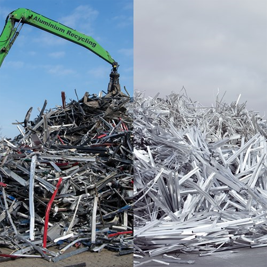 Søppelhaug med objekt i aluminium